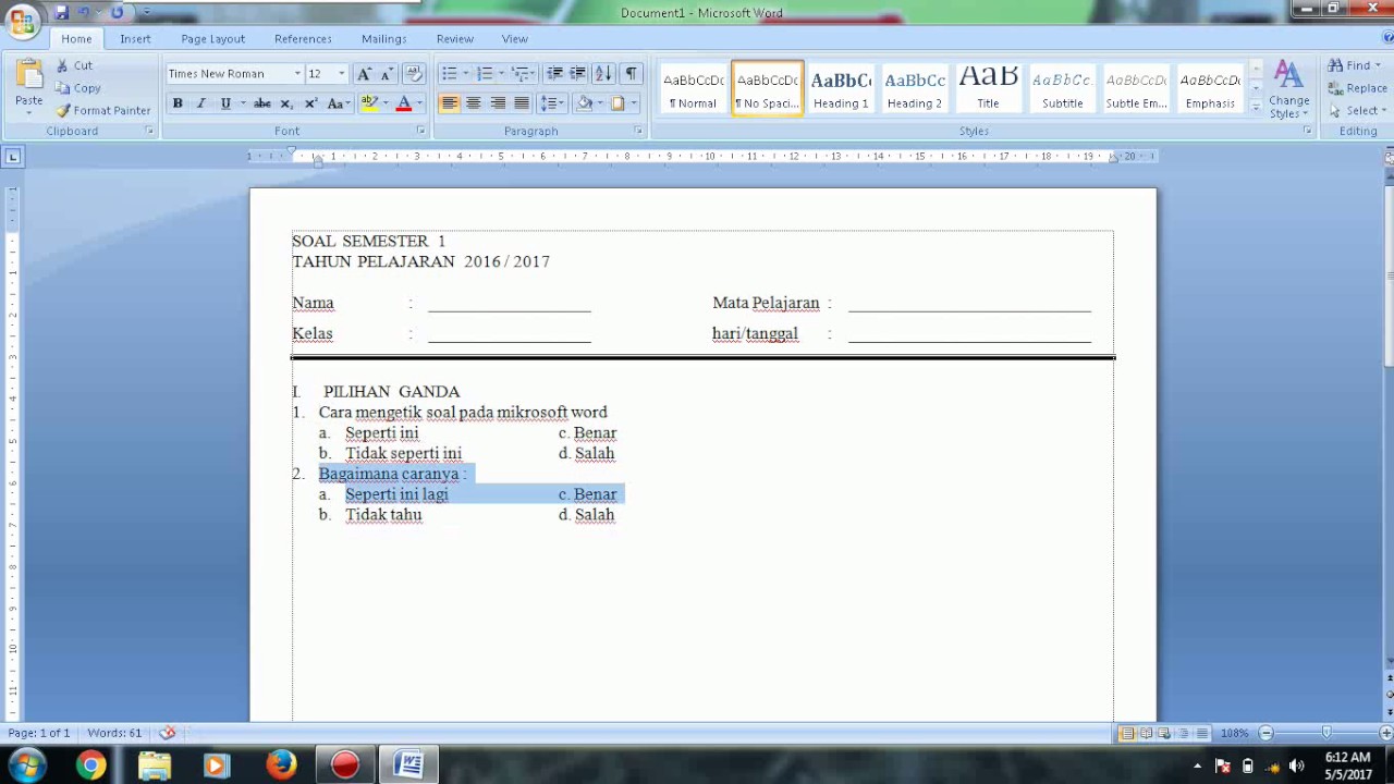 Cara Mengetik soal di Microsoft Word - YouTube