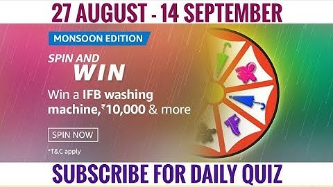 Amazon Spin And Win Quiz Answers Today | Win IFB Washing Machine | 27 August 2020