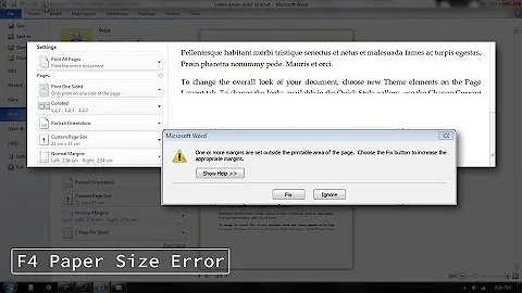 One or More Margins are Set Outside the Printable Area of Page. Choose the Fix Button to Increase...