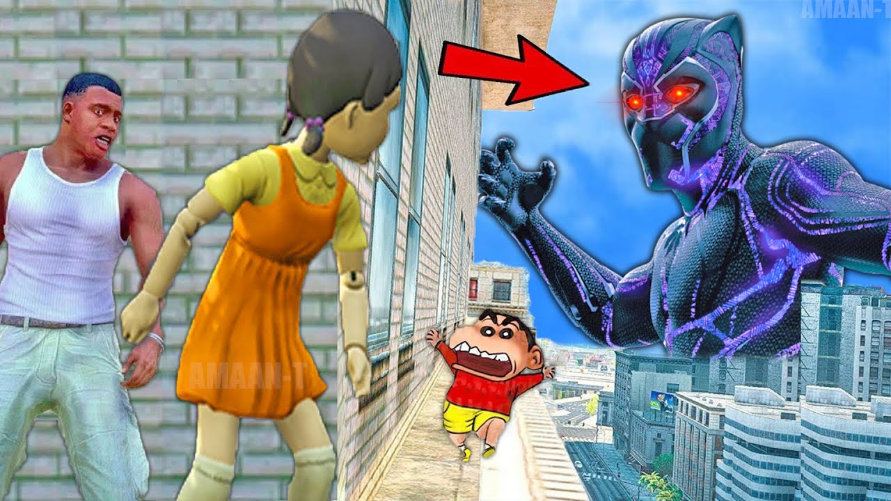 Franklin and Shinchan & Pinchan play HIDE AND KILL with Squid Game Doll In GTA 5