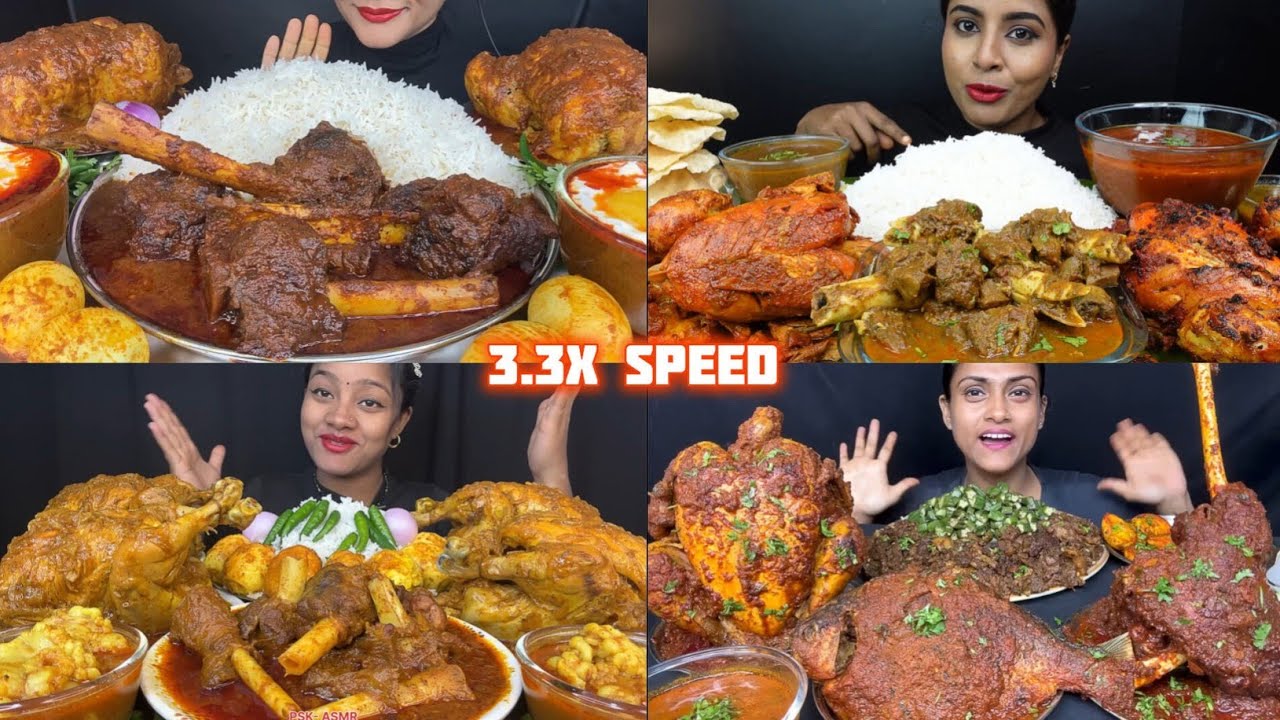 ⁣ASMR: Eating WHOLE CHICKEN CURRY EATING CHALLENGE 😜😋 MUTTON CURRY EGG CURRY FISH CURRY & EXTRA GRAVY