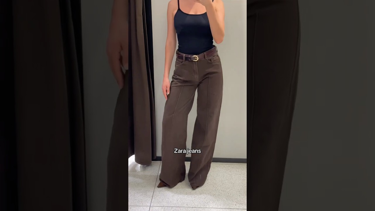 Brown ZARA Wide Leg Jeans Try-On | High Waist Fit |Jeans for fall