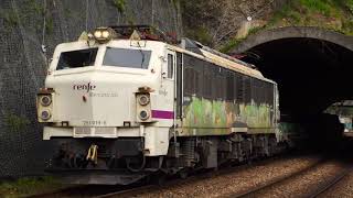 Trenes en Asturias 2024. La Pereda/Cardeo. El río Caudal y los túneles del Padrún.