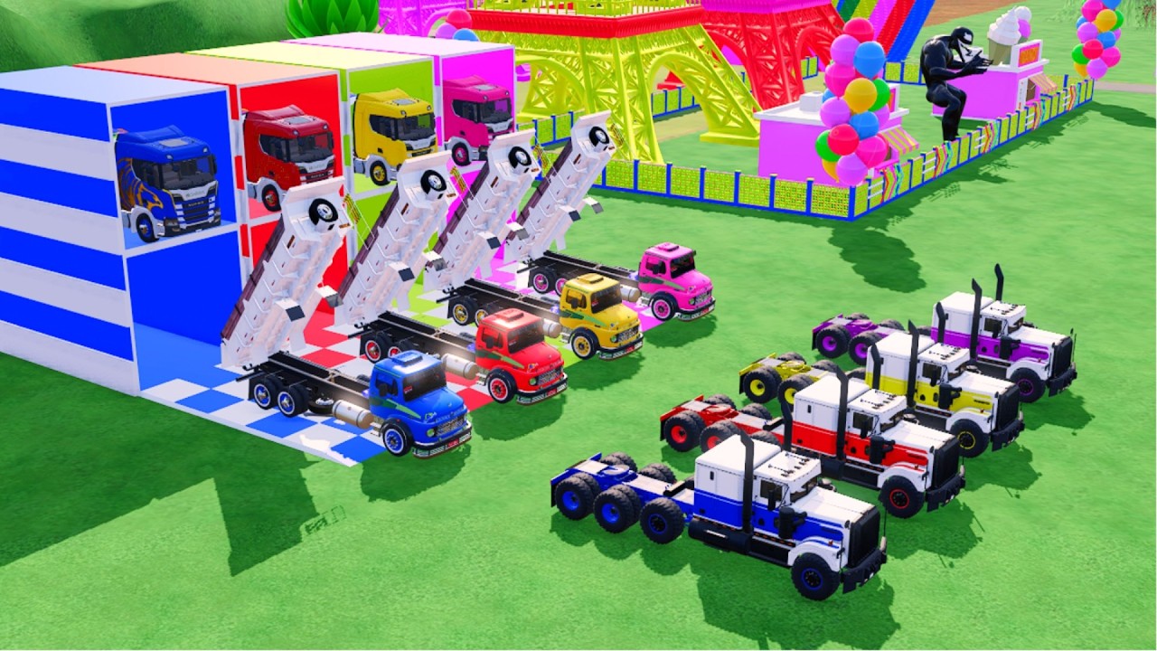 TRANSPORTING ALL COLORFUL MIXER TRUCKS,DUMP TRUCKS, WITH TLX PHOENIX TRUCKS TO THE GARAGE