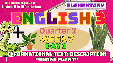 Grade 3 English Q2 W7 D1 | Informational Text: Description “Snake Plant” | Revised K-10 MATATAG