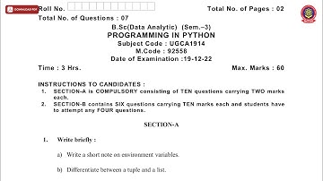 BSC 3RD SEM DA PROGRAMMING IN PYTHON DEC 2022 | PTU
