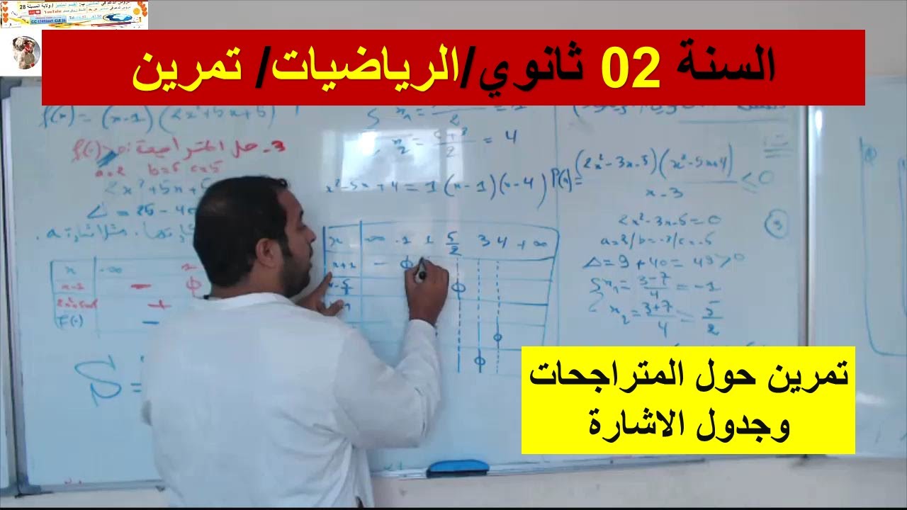 السنة 02 ثانوي الرياضيات تمرين حول المتراجحات  وجدول الاشارة