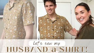 let's SEW MY HUSBAND A SHIRT! | Making a Tropical Button Down Shirt With Block Printed Fabric
