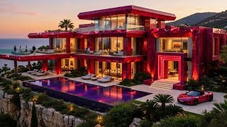 Ruby Crystal Mega Mansion by the Ocean | Ultra Luxury Red Glass Dream Home #mansion #design #luxury Profile