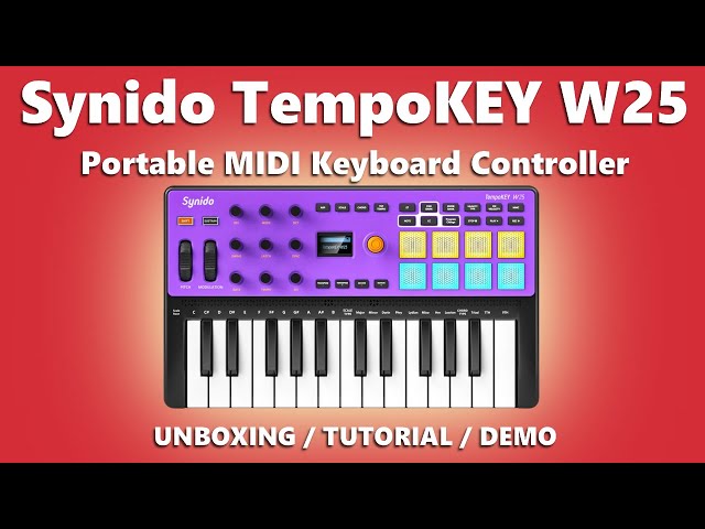 Synido Contrôleur de clavier MIDI USB 25 touches avec pads de batterie, clavier midi mini professionnel avec écran OLED, machine à rythmes pour la production musicale, violet, TempoKEY K25