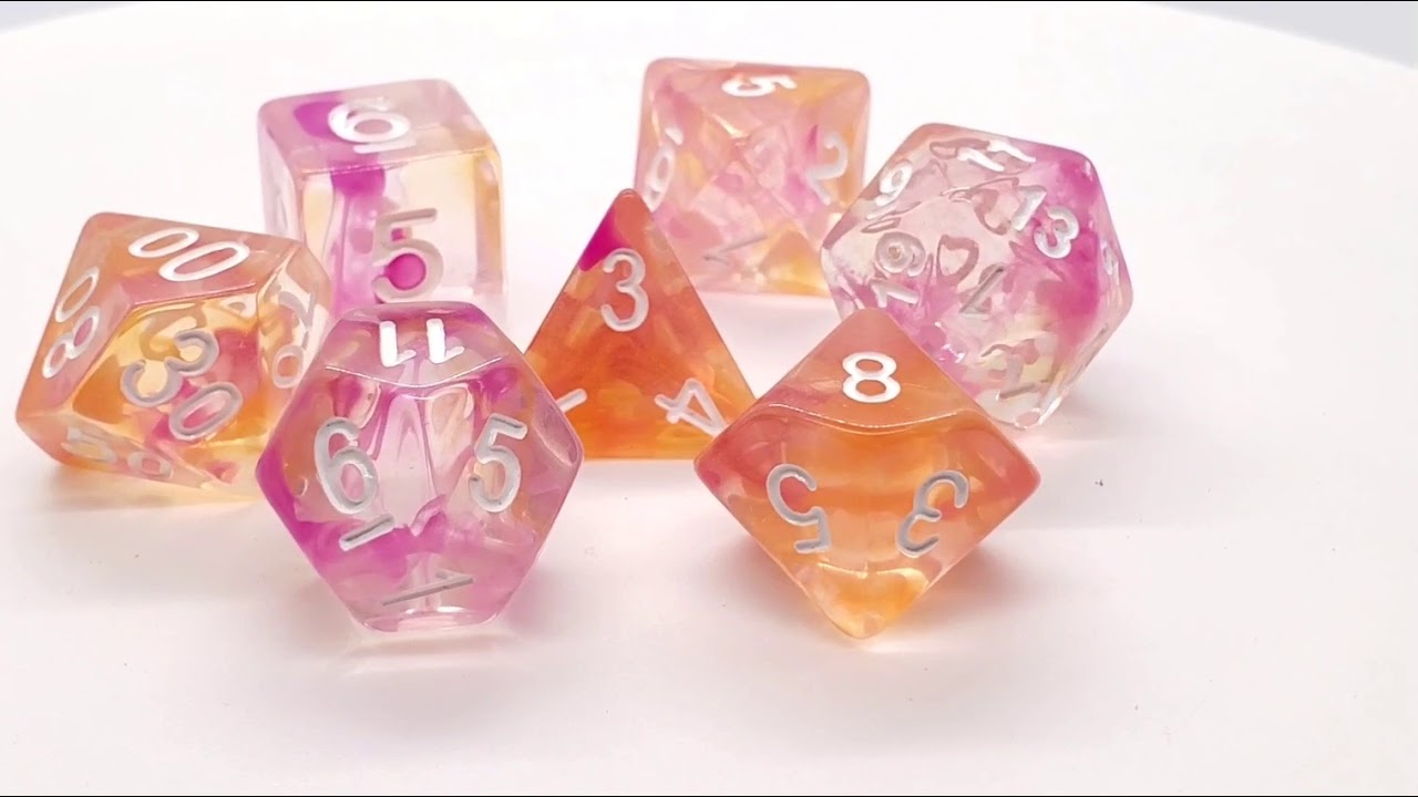 Nebula - Orange & Pink - Old School 7 Piece DnD RPG Dice Set