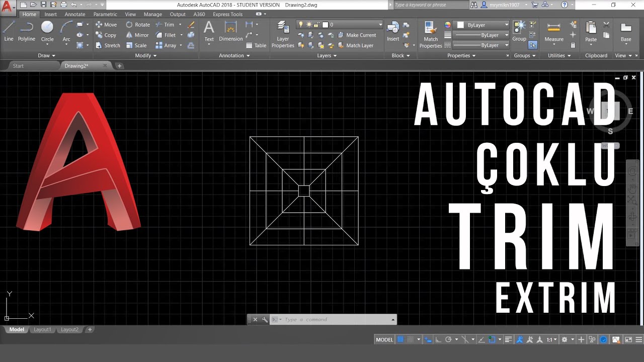 AutoCAD'de Çoklu Trim Yapma, Extrim Komutu YouTube