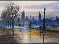 Watercolor painting tutorial  rainy day