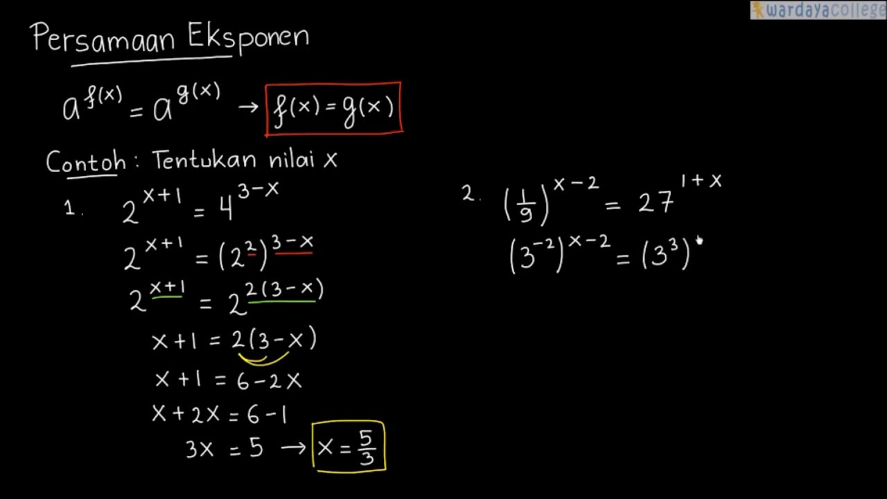 Contoh soal Persamaan Eksponen (Matematika SMA Kelas X ...