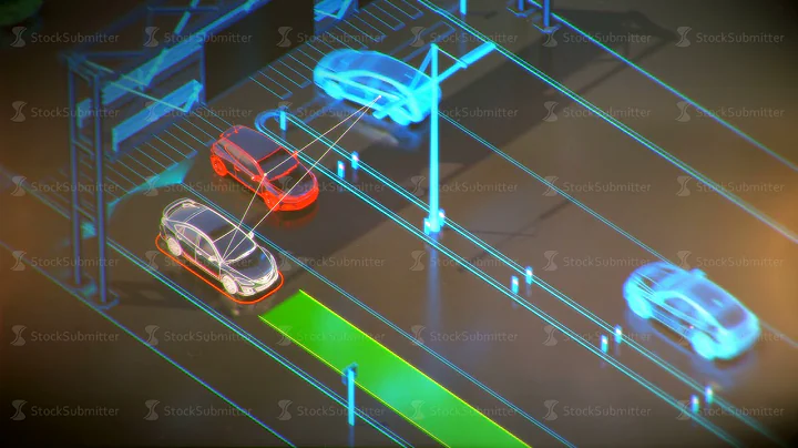 autonome transportation system concept, smart city, Internet of things, vehicle to vehicle, vehicle
