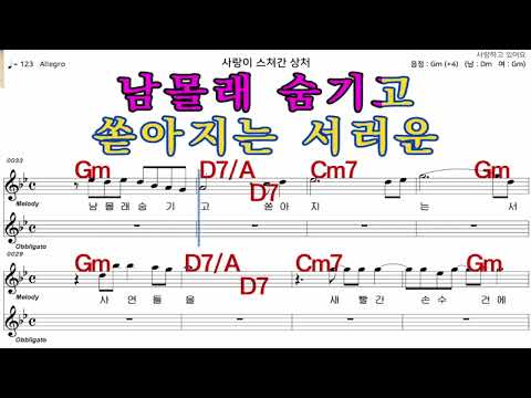 사랑이스쳐간상처  남 진     가수처럼 엠알로  악보  노래 하기   여자  agam