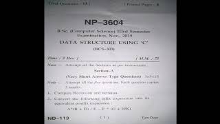 Data structure using C previous year paper | Bsc computer science