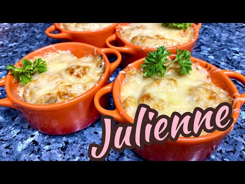 Vídeo: Julienne Em Potes Com Frango E Cogumelos