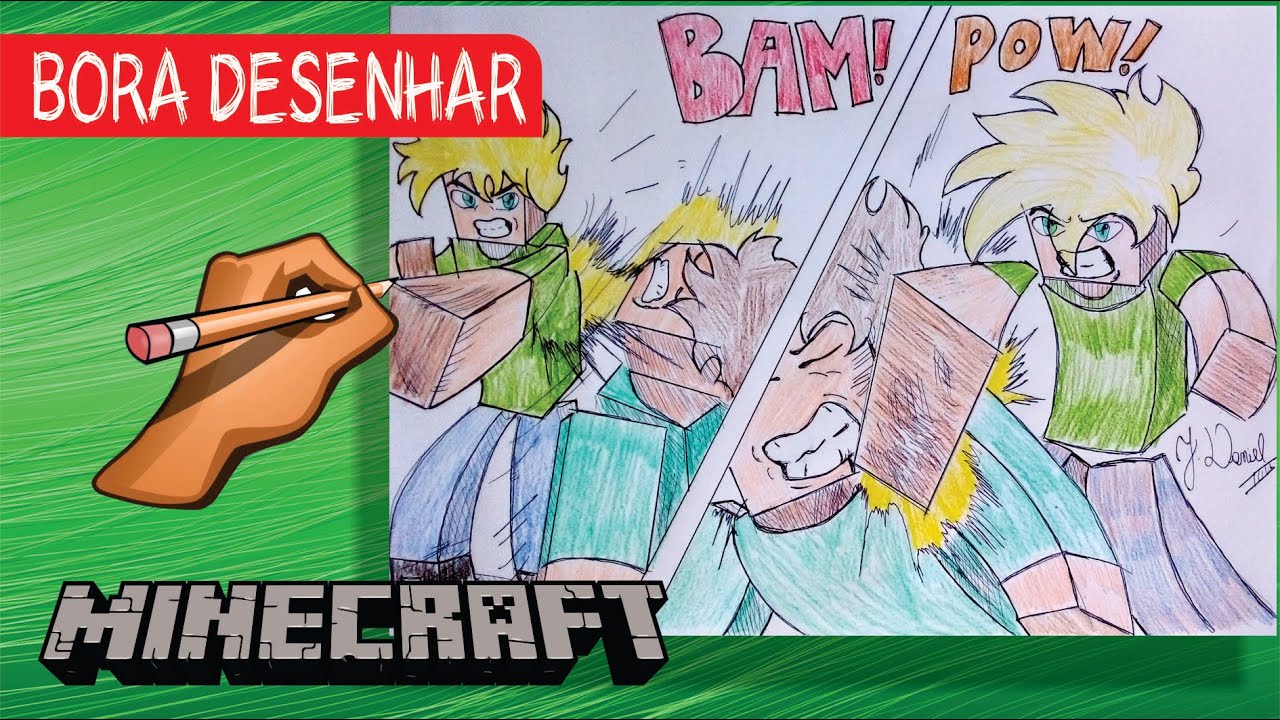 COMO DESENHAR MINECRAFT PASSO A PASSO LUTANDO - YouTube