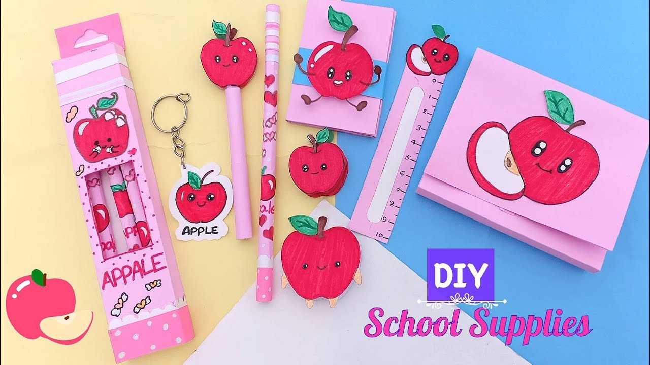 DIY School Supplies / How to make school supplies / Apple School supplies YouTube