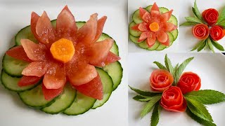 Tomato decoration || How to make 2 beautiful tomato salad decoration || Tomato flower ||Tomato rose