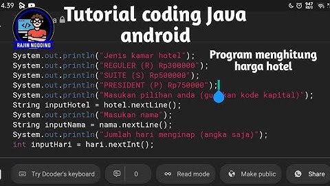 Tutorial coding android - Membuat program menghitung harga hotel menggunakan Java