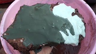 Pure cement paste pouring ? chocolatey brown ?mud water ? crumbling dipping satisfying ASMR relaxing