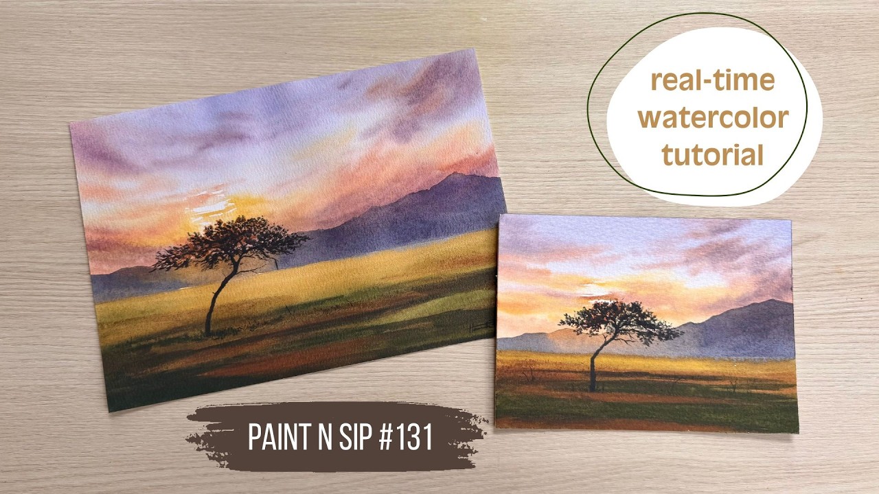 Paint a vibrant acacia tree sunrise with me | Paint n sip #131
