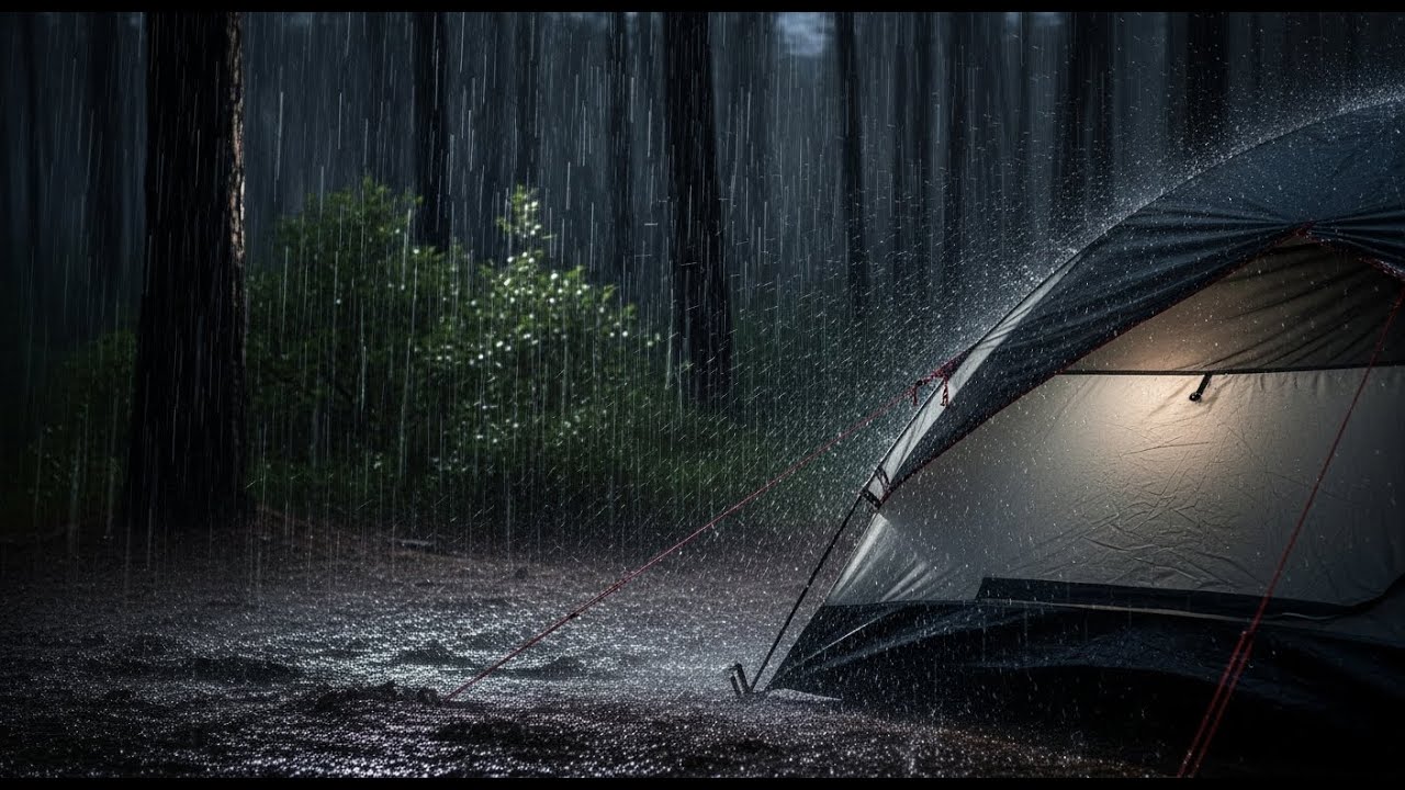 No Ads Night Rain on Forest Tent — Best Rain Sounds for Sleeping & Relaxation (LIVE)