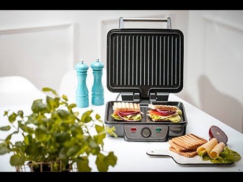 Гриль контактний Mesko MS 3050 – 2500 Вт, 28×23 см, тефлонове покриття, регулювання температури, видео 1