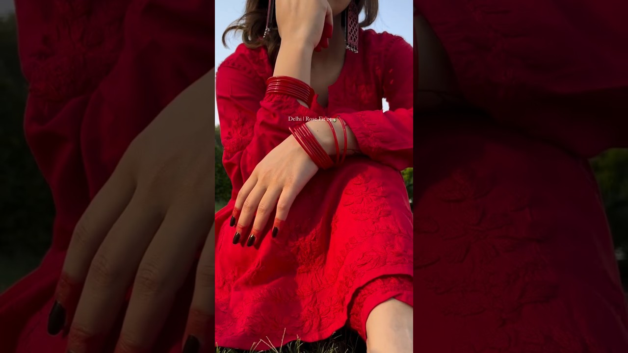 Red Chikankari Kurti Set 