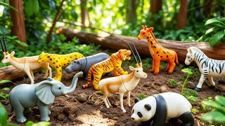 Long Slide Game With Elephant Giraffe Zebra Deer Hippopotamus Panda Tiger - Funny 3D Animals