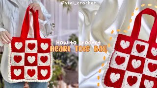♥How To Crochet Heart Granny Squares Tote Bag |  Pinterest Crochet Inspired♥