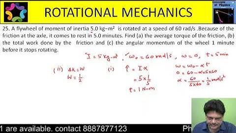 A flywheel of moment of inertia 5.0 kg−m2  is rotated at a speed of 60 rad/s. Because of the frictio