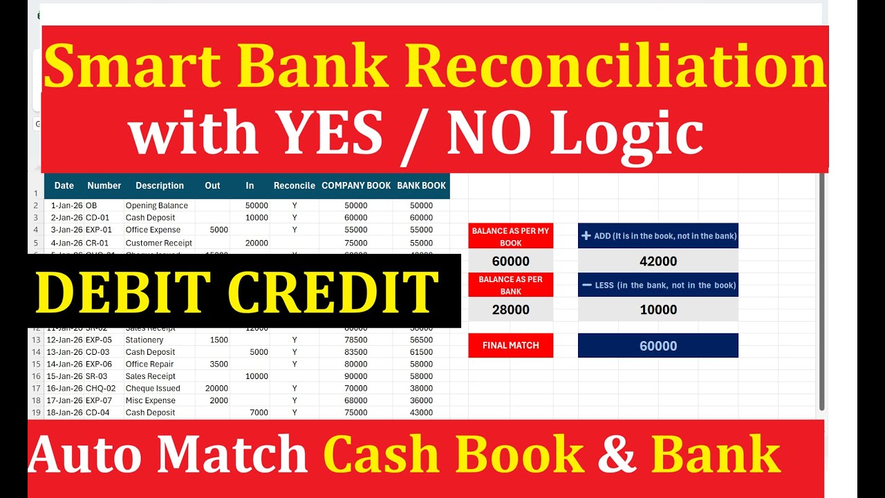 Smart Bank Reconciliation in Excel | Auto Reconcile with YES / NO Logic