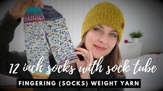 12 inch hand knitted socks using SOCK TUBE