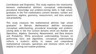Conceptual Understanding, Procedural Knowledge and Problem Solving Skills in Mathematics High School