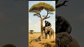 King Kong on Elephant Battles Giant Crocodile