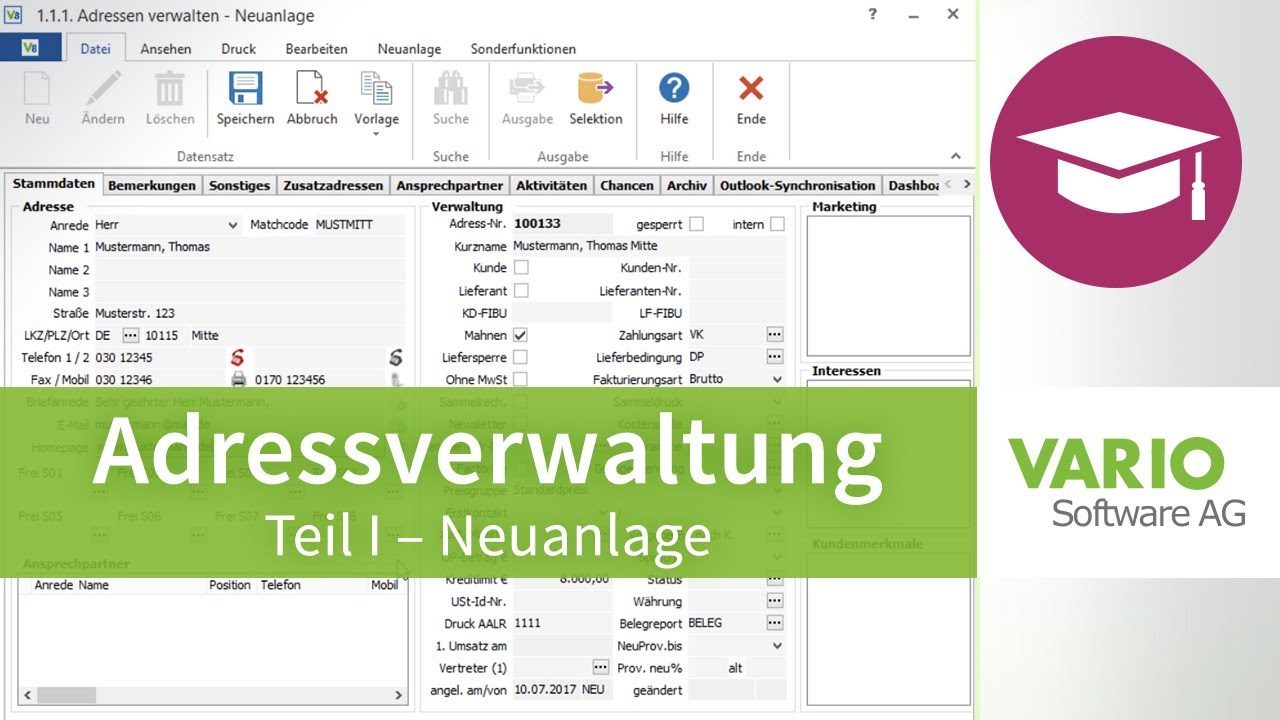 Adressverwaltung: Neue Adressen in der VARIO 8 Warenwirtschaft anlegen | Tutorial