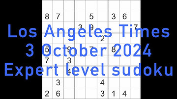 Sudoku solution – Los Angeles Times 3 October 2024 Expert level
