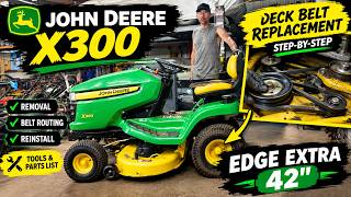 John Deere X300 42 Edge Extra Cutting System | Deck Belt Replacement (Step-by-Step)