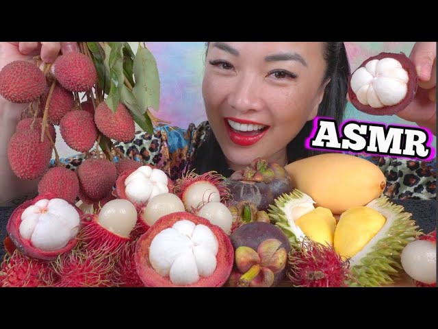 ASMR WHOLE FRUITS *DURIAN, MANGOSTEEN, RAMBUTAN, MANGO (EATING SOUNDS) NO TALKING | SAS-ASMR class=