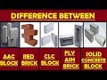 Difference Between AAC Block,Red Brick,CLC Block,Flyash Brick & Solid Concrete Block