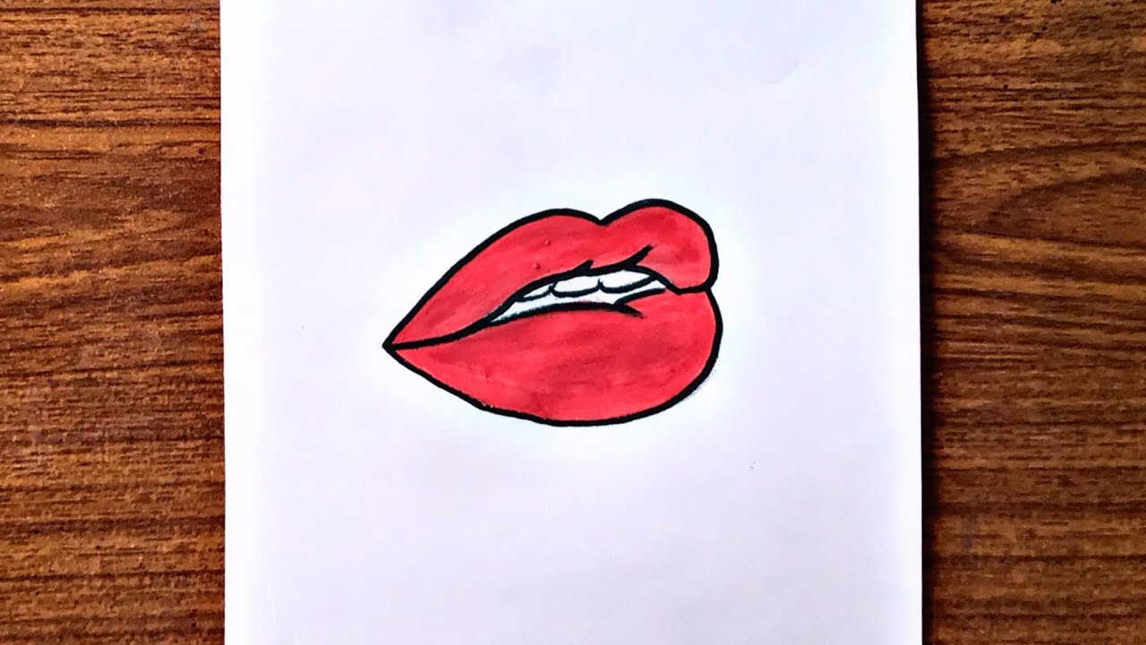 Draw Dih How to draw a very easy lips 👄/ Watercolour Painting / Easy Drawing ...