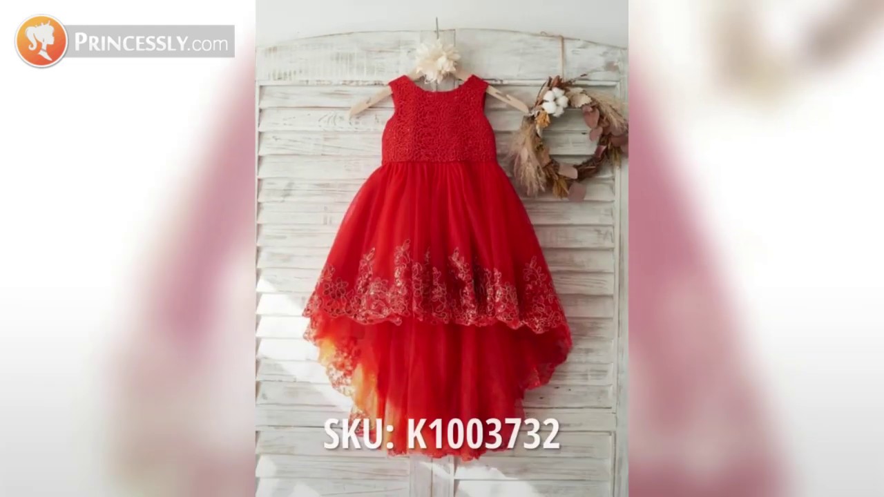 Outddor Ivory / Gold / Pink / Red Lace Tulle Teenage Flower Girl Dresses | Princessly Dresses