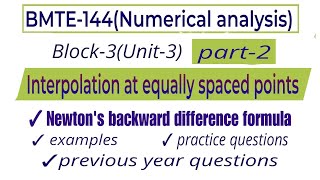 Newton's backward difference formula bmte 144|@vmatics444