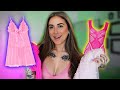 4k transparent pink dresses  tops try on with mirror view  alanah cole tryon
