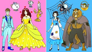 Paper Dolls Dress Up - Beauty and the Beast Costumes Handmade Quiet Book - Barbie Story & Crafts