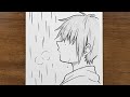 How to Sketch a Sad Anime Boy Under Rain with a Pencil