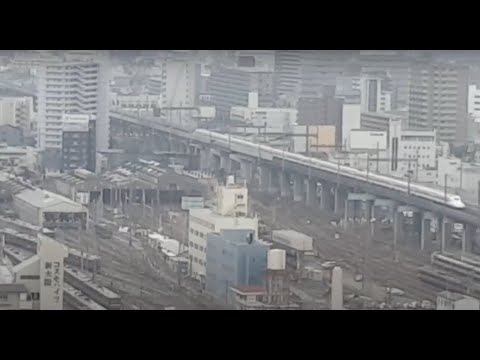 At Shin Osaka Station Top View (New APA Hotel) LIVE- Shinkanzen trains passing